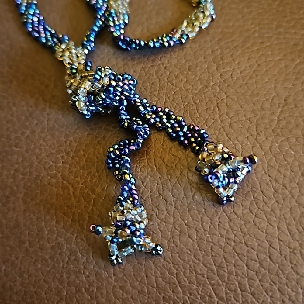 HANDMADE Woven Peacock Glass Seed Beaded Lariat Necklace - Picture 3 of 7